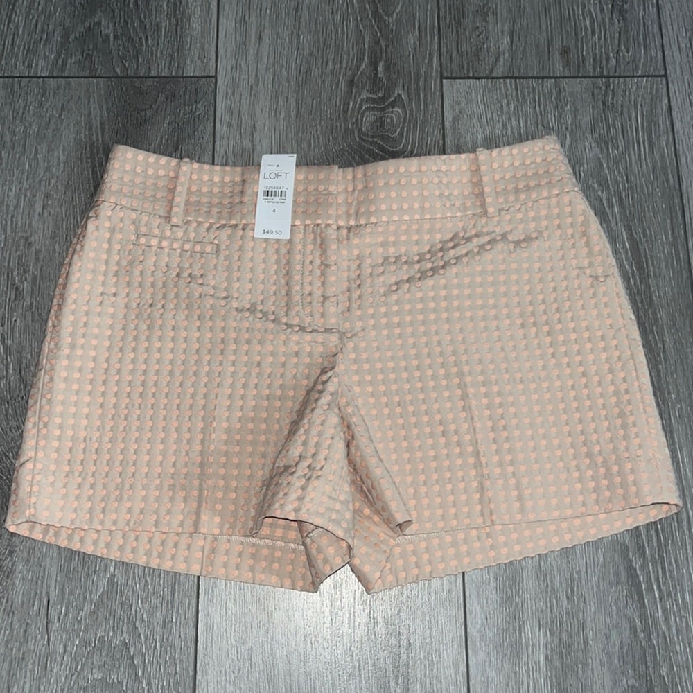 NWT Loft Ann Taylor Marisa Tan/Pink Polka Dot Shorts